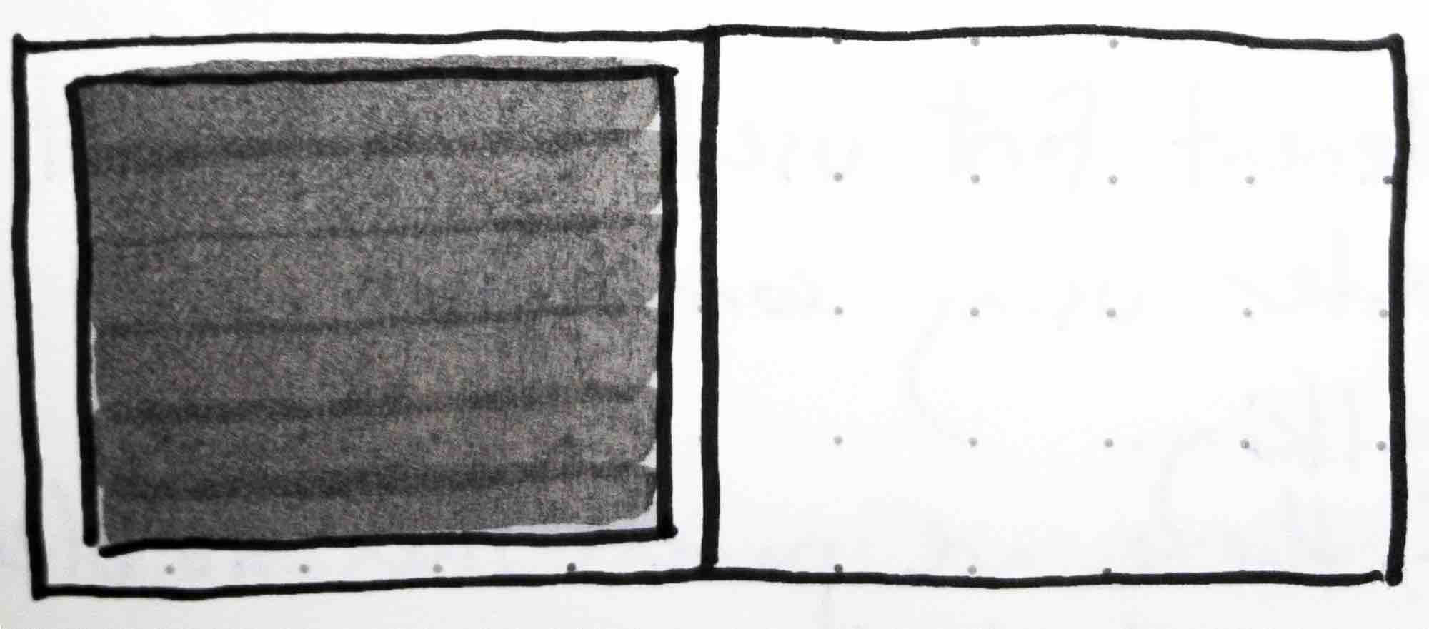 Fig. 7 - Sketch from my notes of a single panel layout on the left at the end of the story in David Wiesner’s children’s book, June 29, 1999.