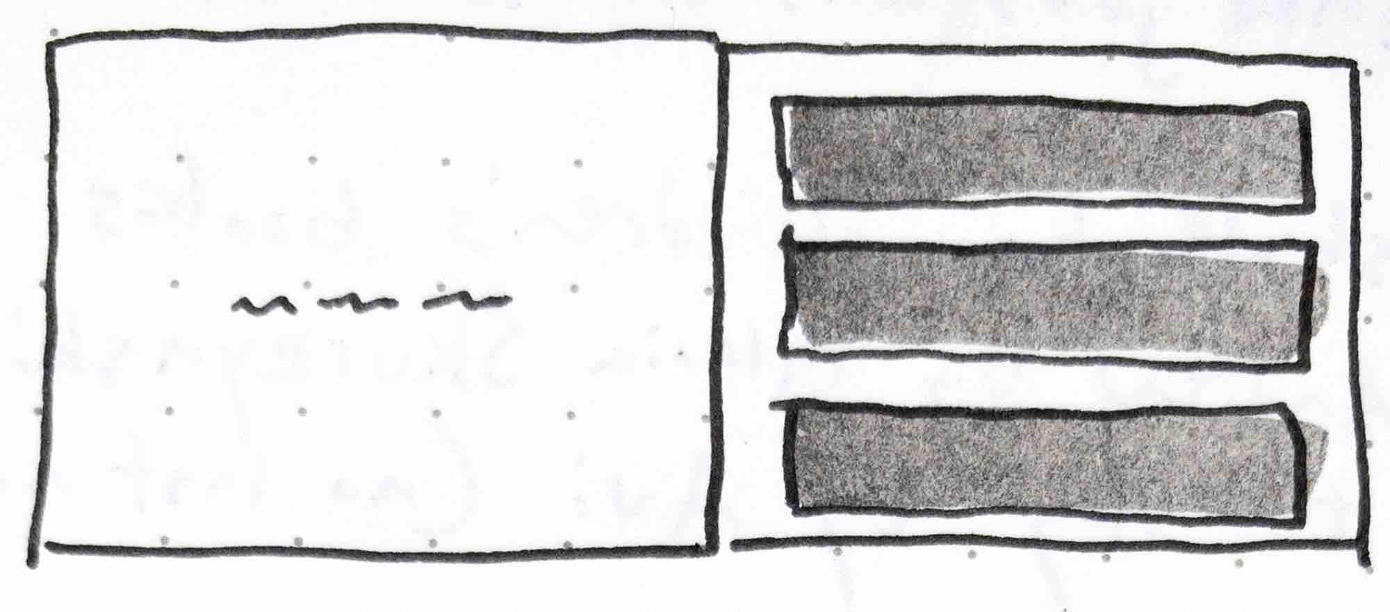 Fig. 1 - Sketch from my notes of a stacked three-panel layout on the right page with words on the left page in David Wiesner’s children’s book, Tuesday.