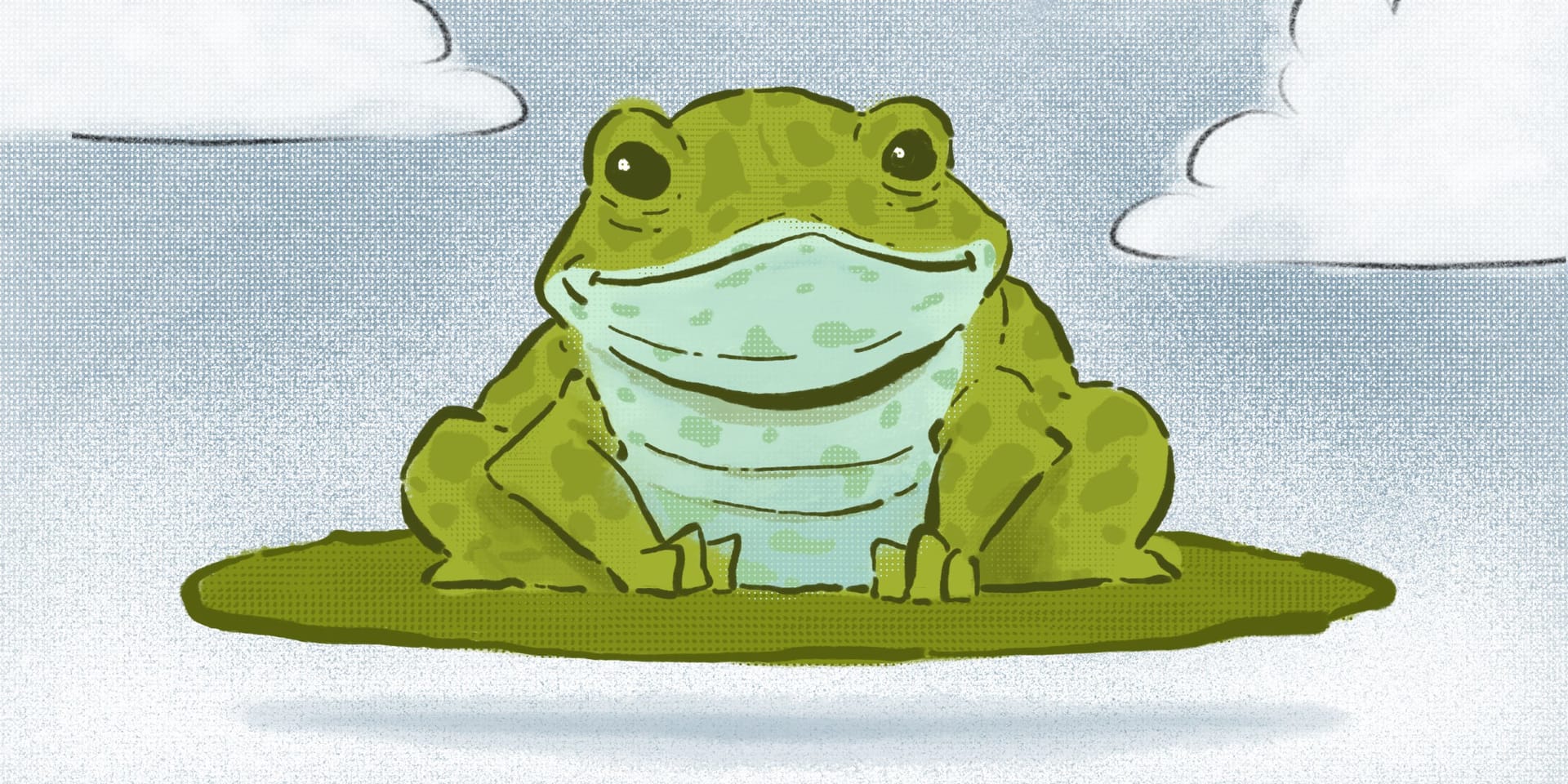 Illustration of a frog sitting on a lily pad by Kris Black