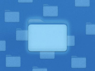 An illustration by Kris Black of macOS blue folders on a blue, textured background